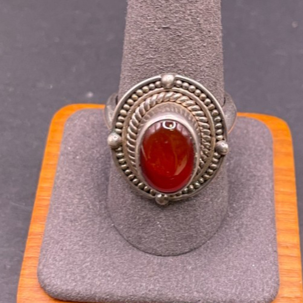 Vintage Swati 925 Sterling Silver Carnelian Bohemian Statement Ring Size 10